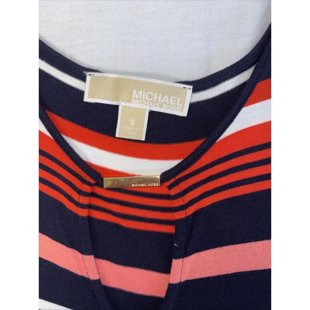 Michael Kors Cold Shoulder Striped Dress Orange Blue White Womens Small